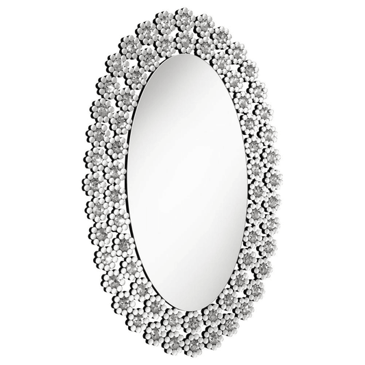 COLLEEN | Oval Wall Mirror with Faux Crystal Blossoms - Disselt Designs