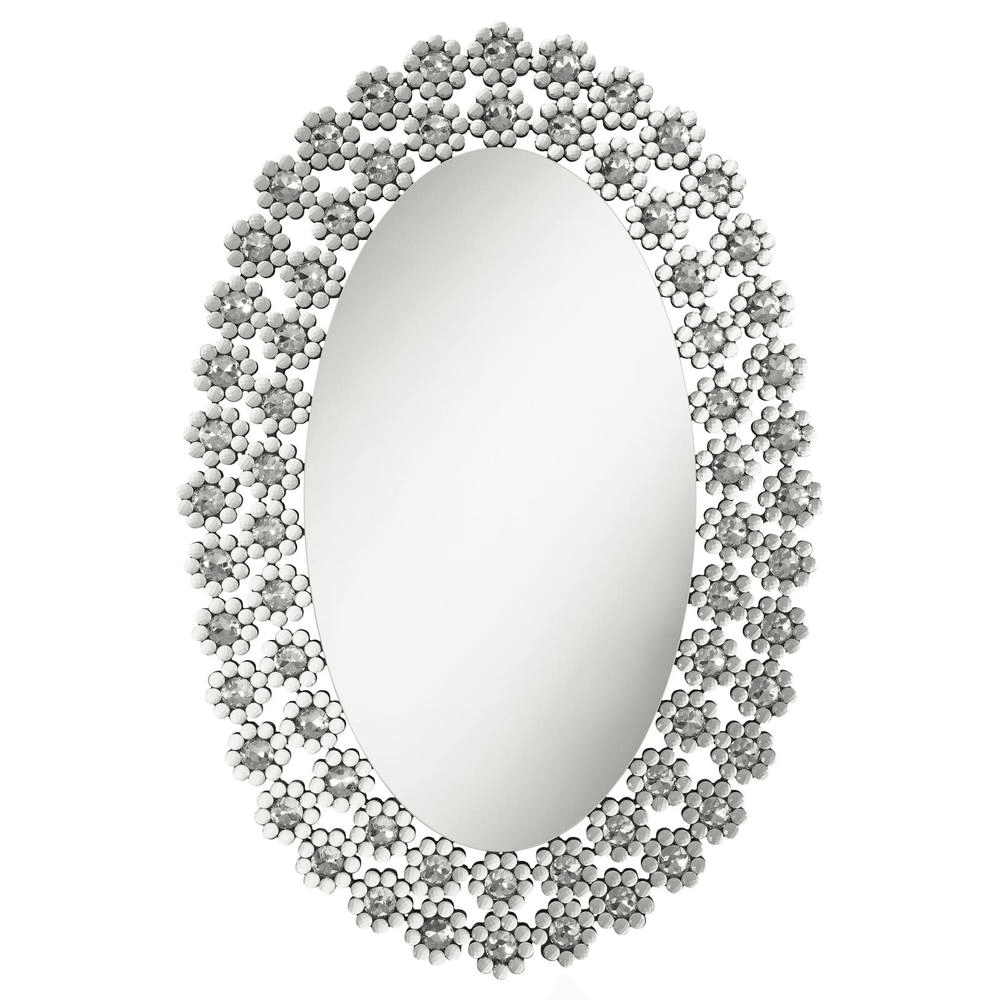 COLLEEN | Oval Wall Mirror with Faux Crystal Blossoms - Disselt Designs