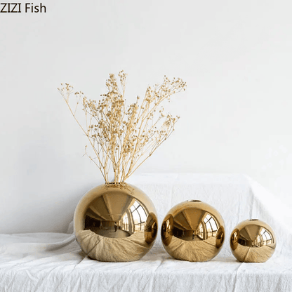 ORO | Golden Plating Ball Ceramic Vases - Disselt Designs