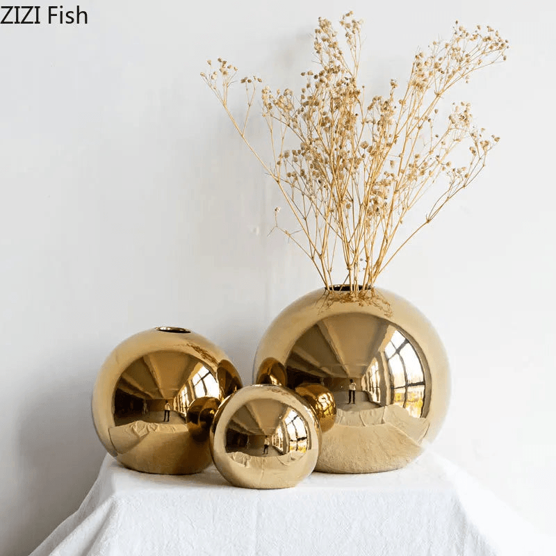 ORO | Golden Plating Ball Ceramic Vases - Disselt Designs