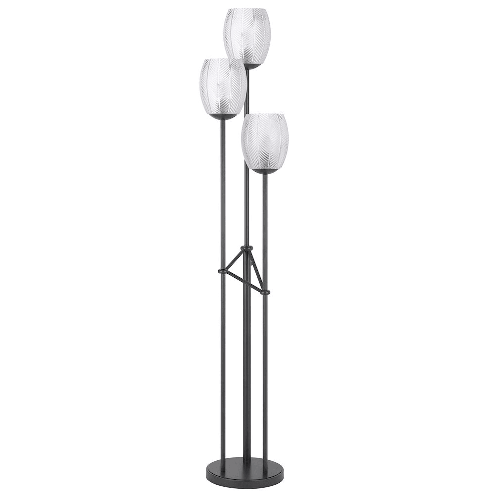 OCONTO | 3-Light Metal Floor Torchiere Lamp With Patterned Glass Shades. - Disselt Designs