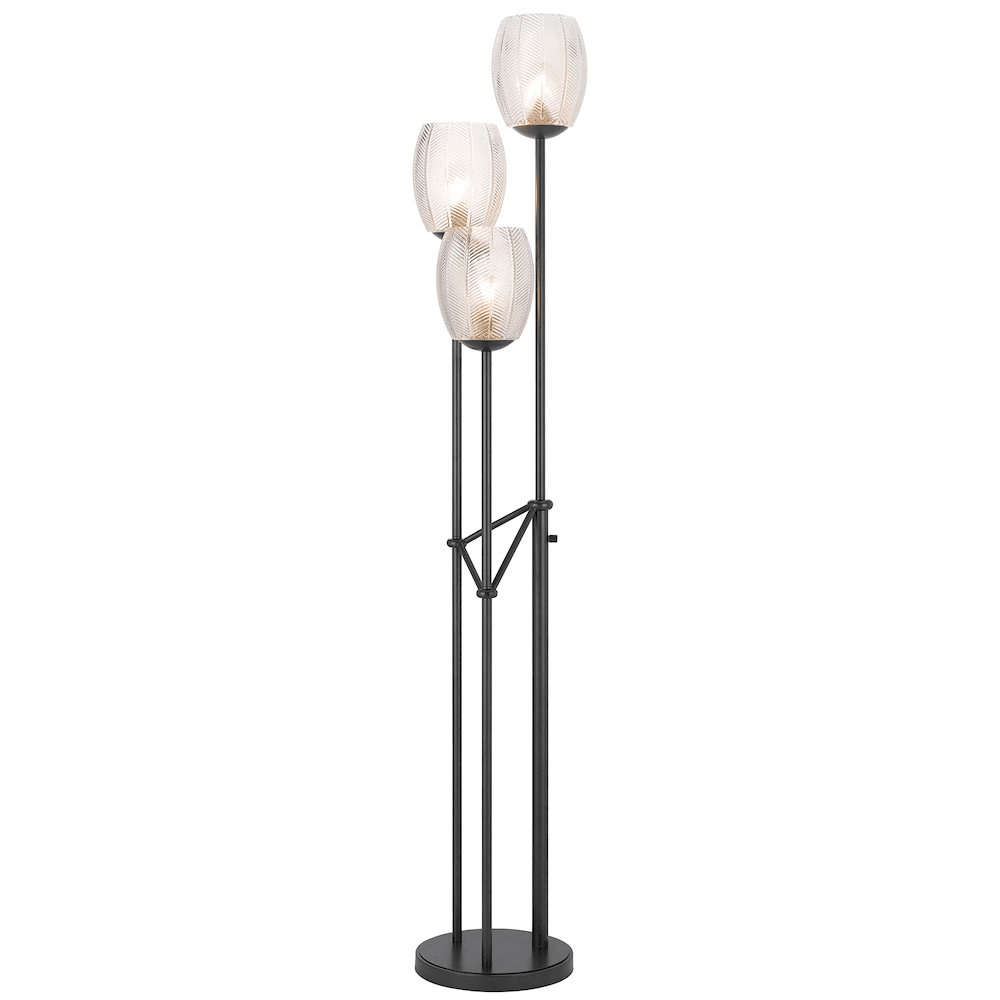 OCONTO | 3-Light Metal Floor Torchiere Lamp With Patterned Glass Shades. - Disselt Designs