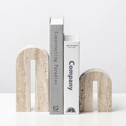 FINALE | Vintage Beige Travertine Stone Bookends - Disselt Designs