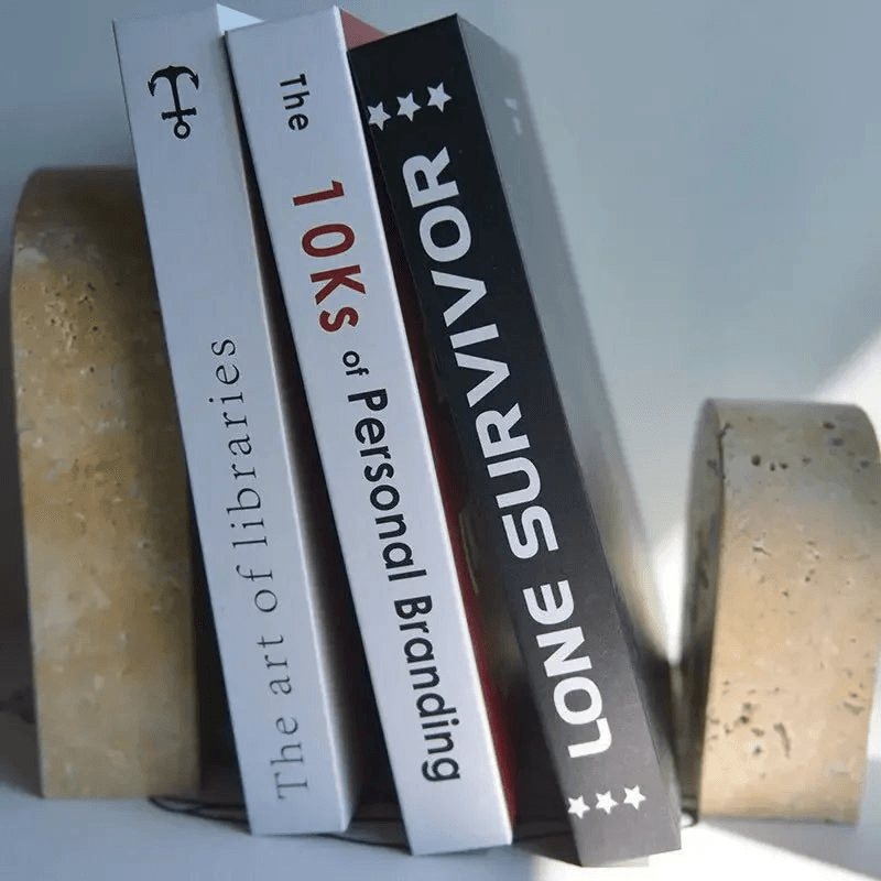 FINALE | Vintage Beige Travertine Stone Bookends - Disselt Designs