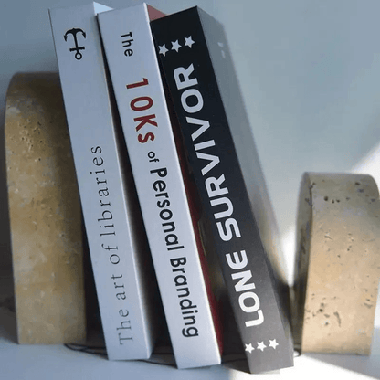 FINALE | Vintage Beige Travertine Stone Bookends - Disselt Designs