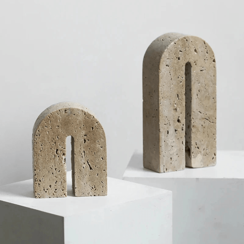 FINALE | Vintage Beige Travertine Stone Bookends - Disselt Designs