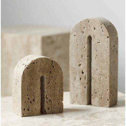 FINALE | Vintage Beige Travertine Stone Bookends - Disselt Designs