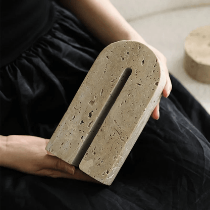 FINALE | Vintage Beige Travertine Stone Bookends - Disselt Designs