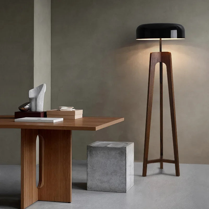 TOWA | Mid-Century Wood and Black Floor Lamp