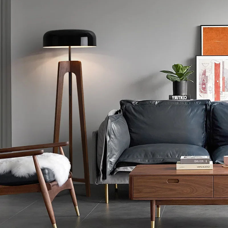 TOWA | Mid-Century Wood and Black Floor Lamp