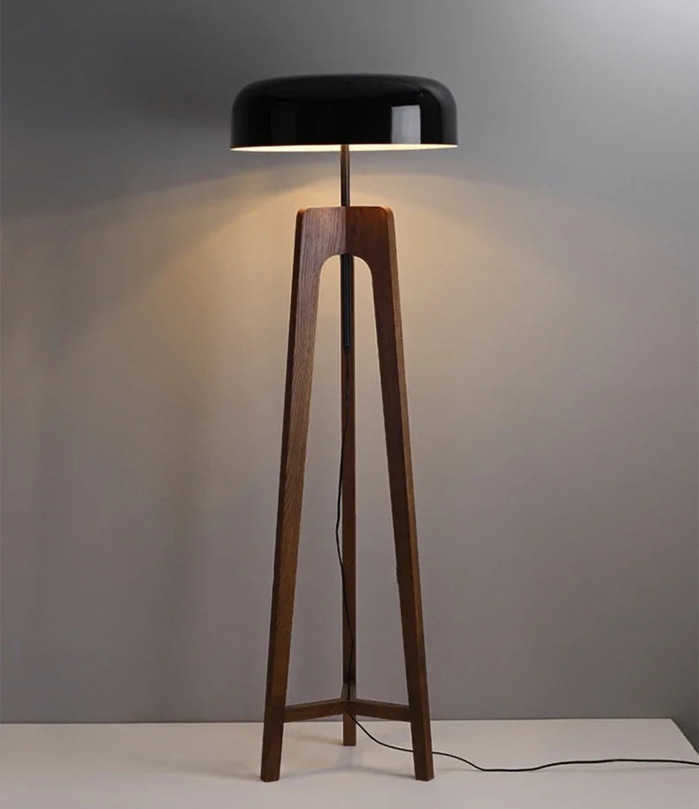 TOWA | Mid-Century Wood and Black Floor Lamp