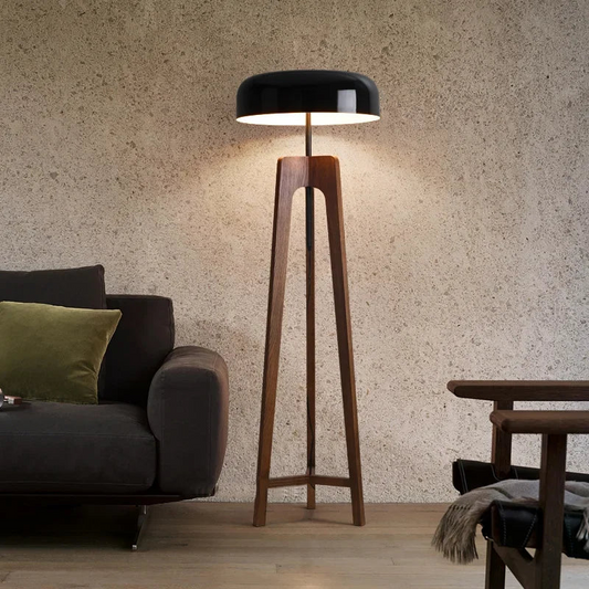 TOWA | Mid-Century Wood and Black Floor Lamp