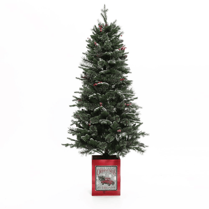 POTTED PRE-LIT 5 | 5Ft Pre-Lit Potted Artificial Christmas Tree with Holly Berries - Disselt Designs