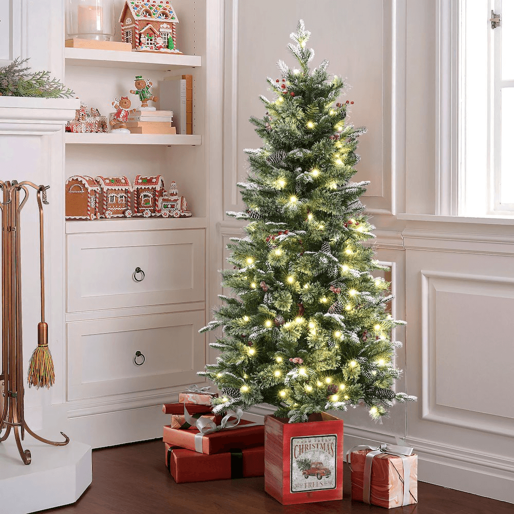 POTTED PRE-LIT 5 | 5Ft Pre-Lit Potted Artificial Christmas Tree with Holly Berries - Disselt Designs