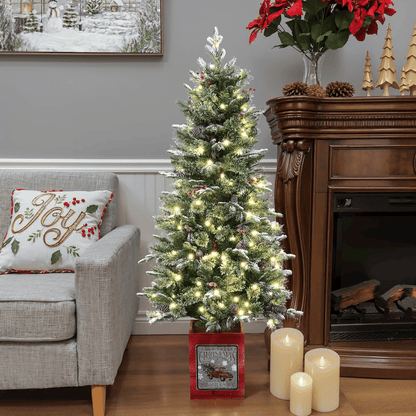 POTTED PRE-LIT 5 | 5Ft Pre-Lit Potted Artificial Christmas Tree with Holly Berries - Disselt Designs