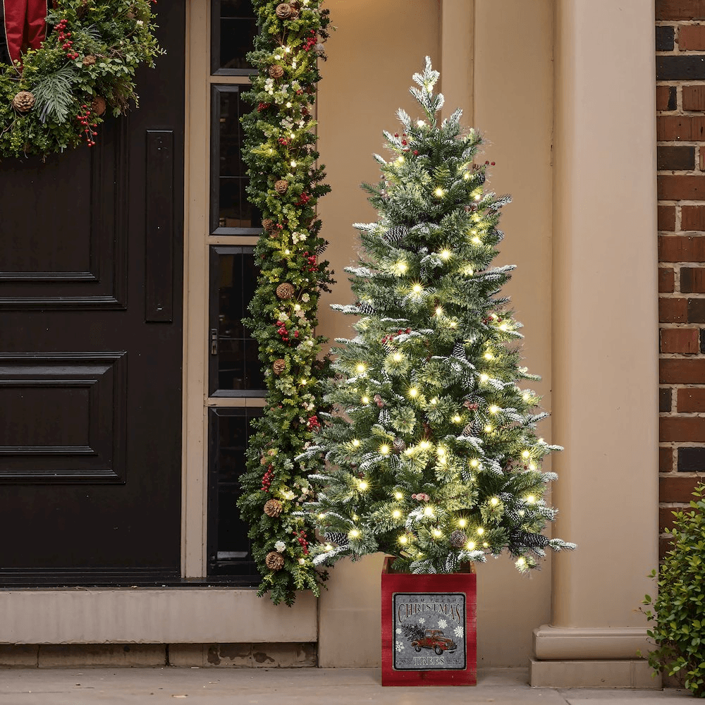 POTTED PRE-LIT 5 | 5Ft Pre-Lit Potted Artificial Christmas Tree with Holly Berries - Disselt Designs