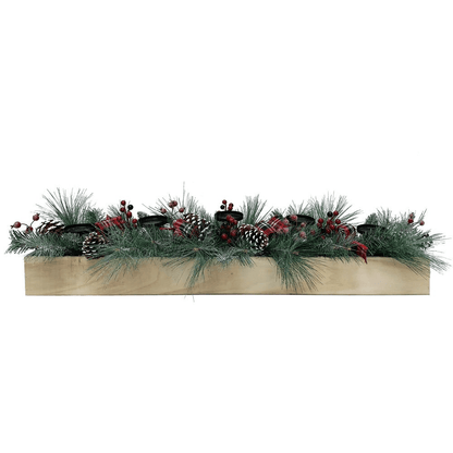 42" Christmas Pinecone/Red Berry Mixed Pine, 5X Candle Holder - Disselt Designs