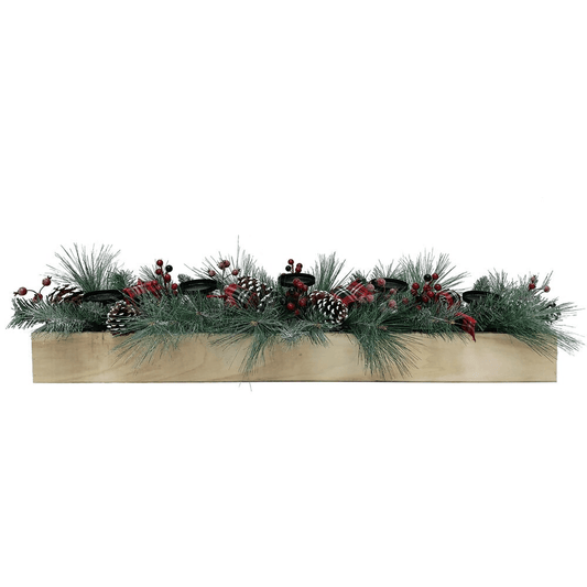 42" Christmas Pinecone/Red Berry Mixed Pine, 5X Candle Holder - Disselt Designs