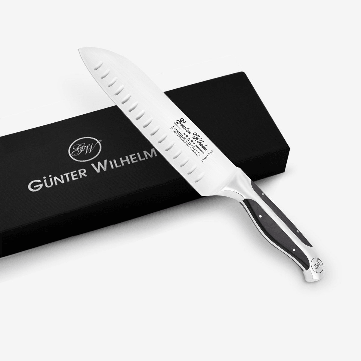 Gunter Wilhelm Thunder 7 Inch Santoku Knife w Gift Box, Black - Disselt Designs