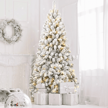 FLOCKED PRE-LIT 7 | 7FT PVC Memory Wire Christmas Tree (With Light) - Disselt Designs