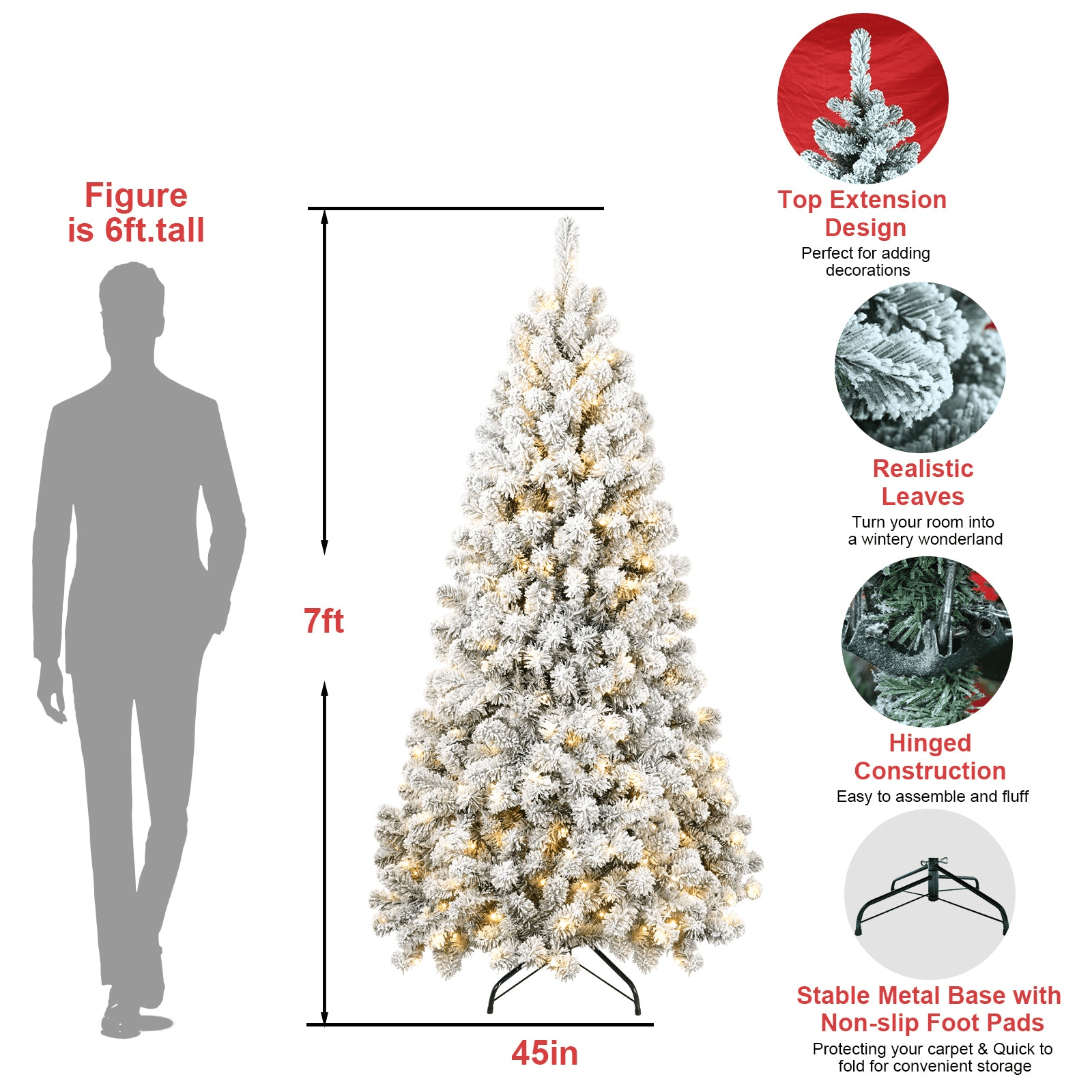 FLOCKED PRE-LIT 7 | 7FT PVC Memory Wire Christmas Tree (With Light) - Disselt Designs