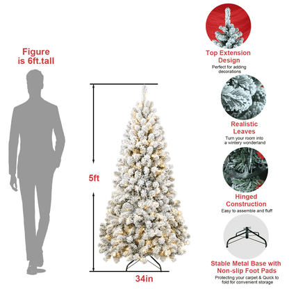 FLOCKED PRE-LIT 5 | 5FT PVC Memory Wire Christmas Tree (With 200 Lights) - Disselt Designs