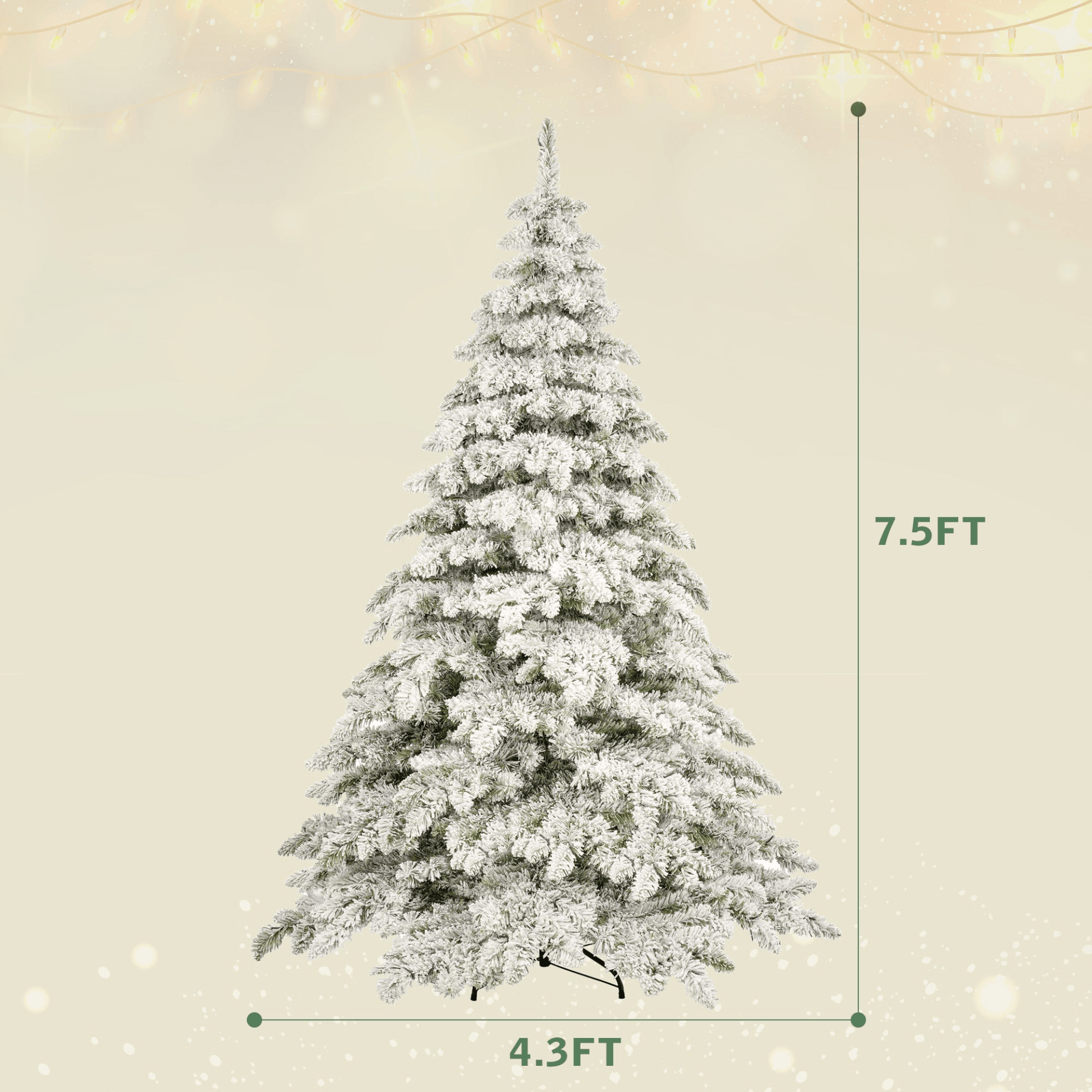 FLOCKED PRE-LIT 7.5 | 7.5ft Artificial Christmas Tree with 400 LED Lights and 1050 Bendable Branches - Disselt Designs