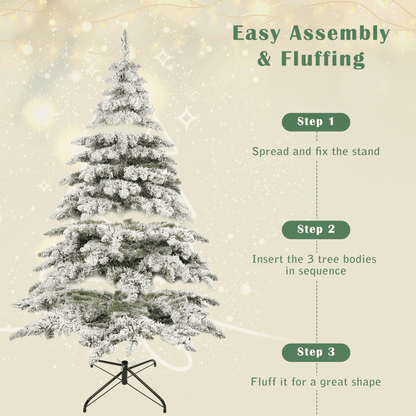 FLOCKED PRE-LIT 7.5 | 7.5ft Artificial Christmas Tree with 400 LED Lights and 1050 Bendable Branches - Disselt Designs