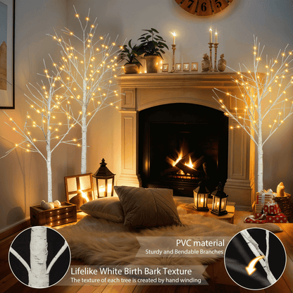 BIRCH TRIO | Set of Lighted Birch Trees, 4FT 48 LED/5FT 72 LED/6FT 96 LED - Disselt Designs