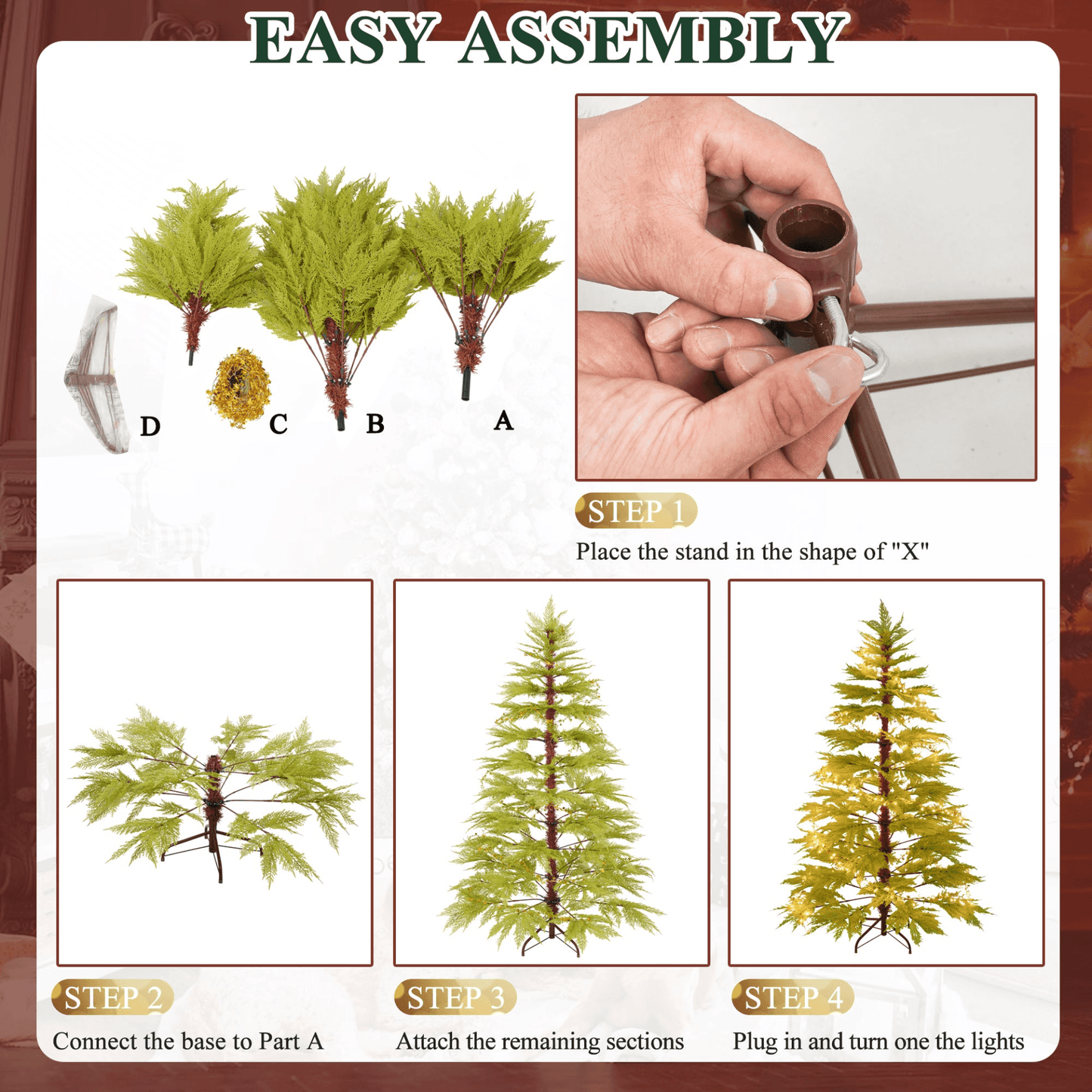 CYPRESS GREEN PRE-LIT 6 | 6ft Artificial Christmas Tree with 300 LED Lights and 600 Branch Tips, Imitation Cypress Leaf Xmas Tree - Disselt Designs