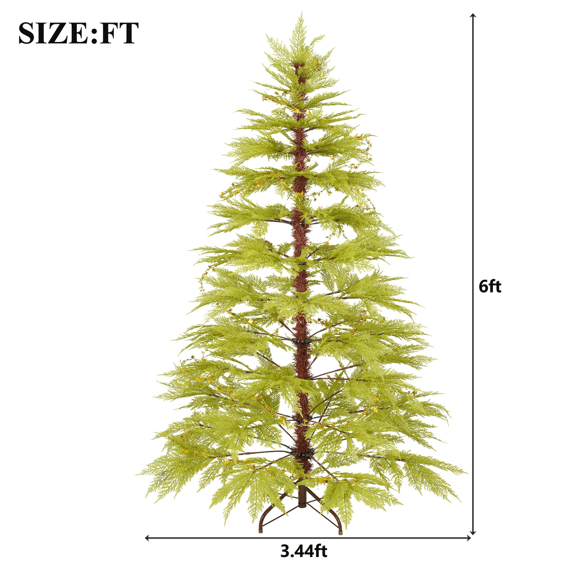 CYPRESS GREEN PRE-LIT 6 | 6ft Artificial Christmas Tree with 300 LED Lights and 600 Branch Tips, Imitation Cypress Leaf Xmas Tree - Disselt Designs