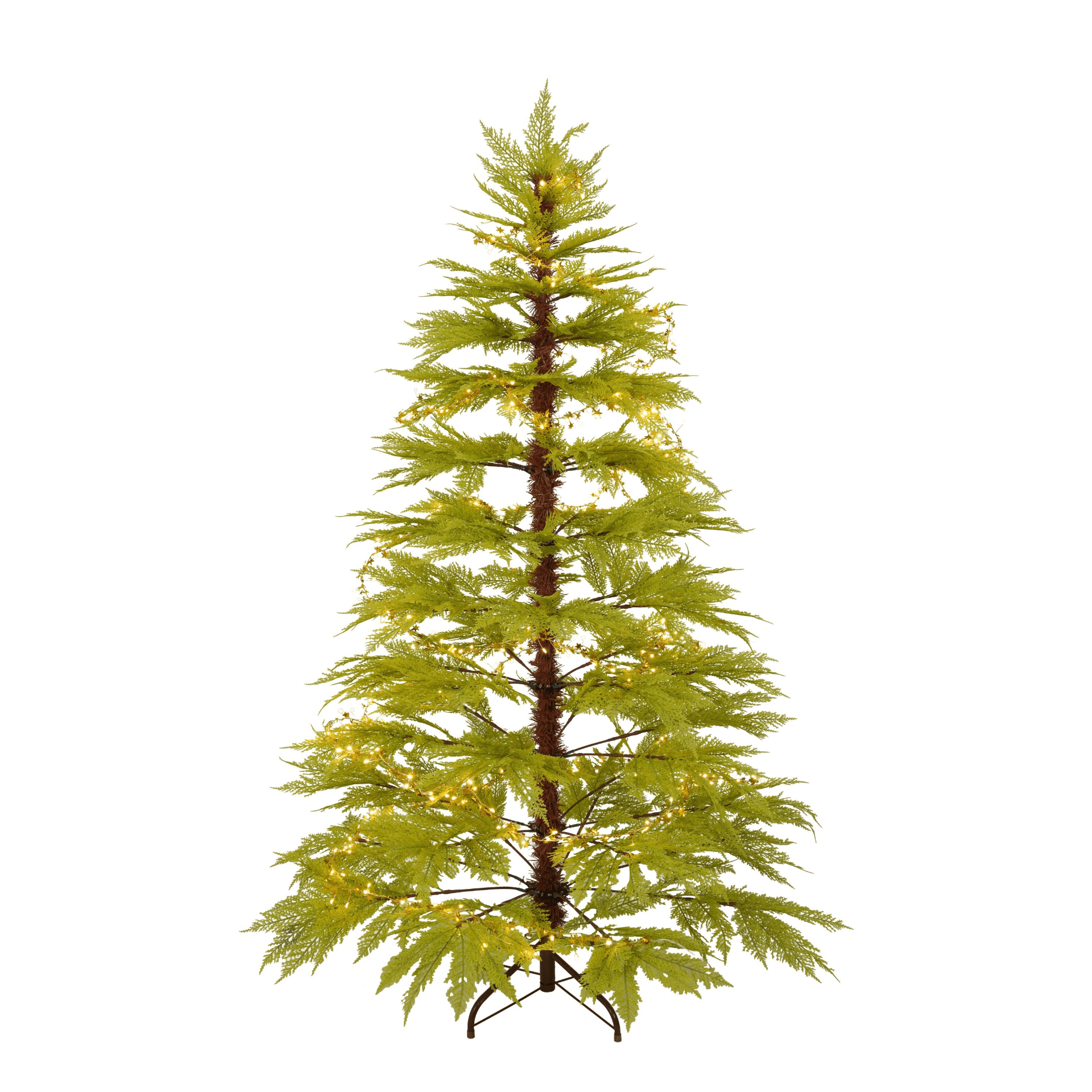 CYPRESS GREEN PRE-LIT 6 | 6ft Artificial Christmas Tree with 300 LED Lights and 600 Branch Tips, Imitation Cypress Leaf Xmas Tree - Disselt Designs