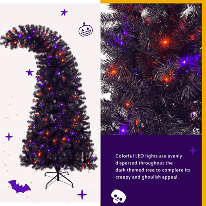 SPOOKY TREE | 6FT Fir Bent-Top Halloween Christmas Tree w/1,080 Lush Branch Tips, 300 LED Lights - Disselt Designs