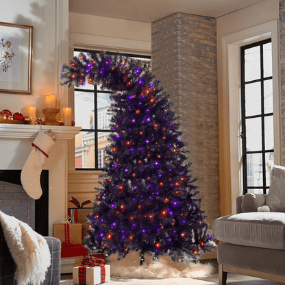 SPOOKY TREE | 6FT Fir Bent-Top Halloween Christmas Tree w/1,080 Lush Branch Tips, 300 LED Lights - Disselt Designs