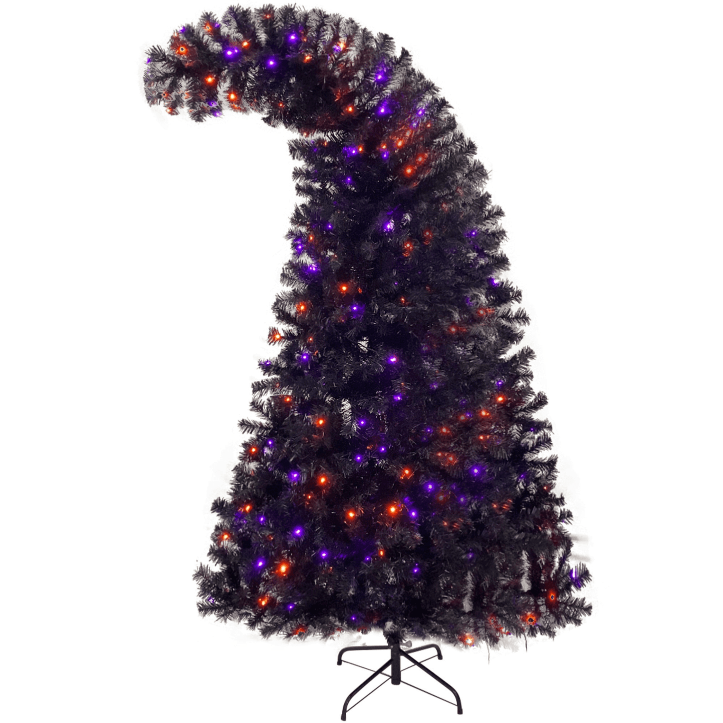 SPOOKY TREE | 6FT Fir Bent-Top Halloween Christmas Tree w/1,080 Lush Branch Tips, 300 LED Lights - Disselt Designs