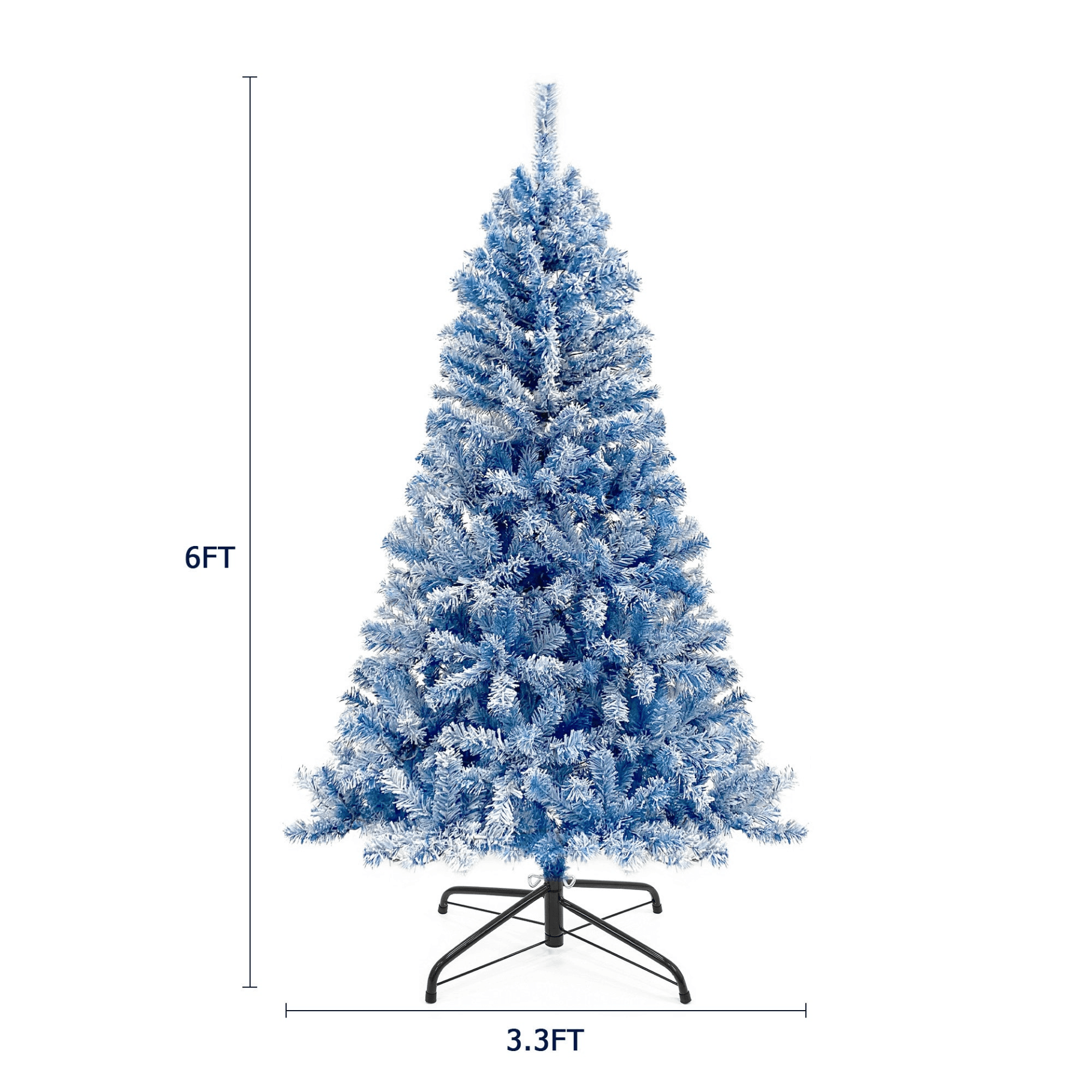 BLUE FLOCKED PRE-LIT 6 | 6FT Pre-Lit Hinged Fir Christmas Tree, w/750 Branch Tips - Disselt Designs