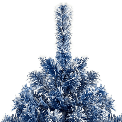 BLUE FLOCKED PRE-LIT 6 | 6FT Pre-Lit Hinged Fir Christmas Tree, w/750 Branch Tips - Disselt Designs