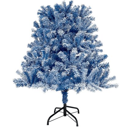 BLUE FLOCKED PRE-LIT 6 | 6FT Pre-Lit Hinged Fir Christmas Tree, w/750 Branch Tips - Disselt Designs