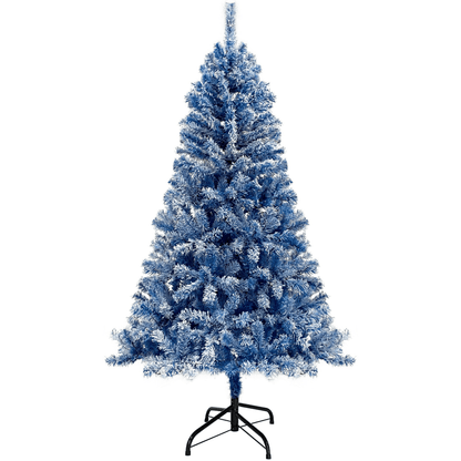 BLUE FLOCKED PRE-LIT 6 | 6FT Pre-Lit Hinged Fir Christmas Tree, w/750 Branch Tips - Disselt Designs