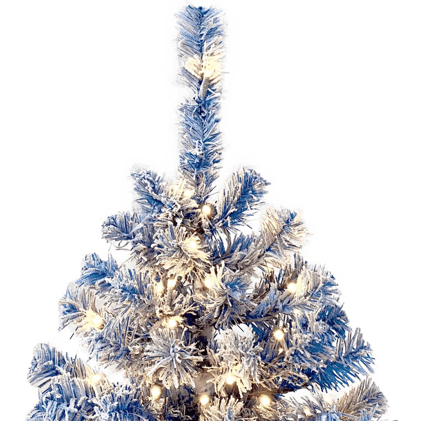 BLUE FLOCKED PRE-LIT 6 | 6FT Pre-Lit Hinged Fir Christmas Tree, w/750 Branch Tips - Disselt Designs