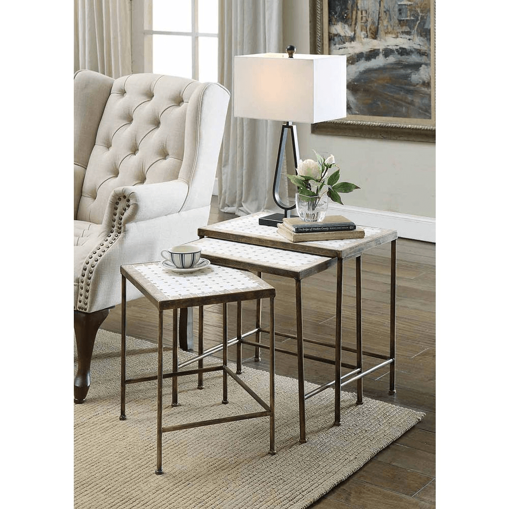 VICTOR | 3-Piece Travertine Nesting Table Set - Disselt Designs