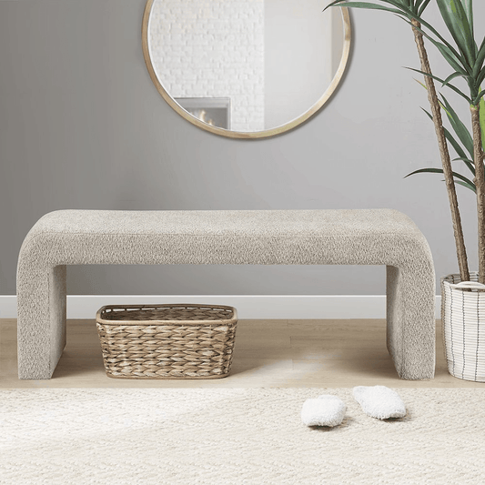 STEVE BEIGE | Beige Boucle Waterfall Bench - Disselt Designs