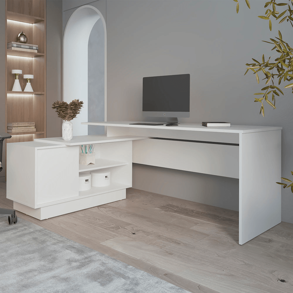 FARRELL | L-Shaped Desk, Office, White - Disselt Designs