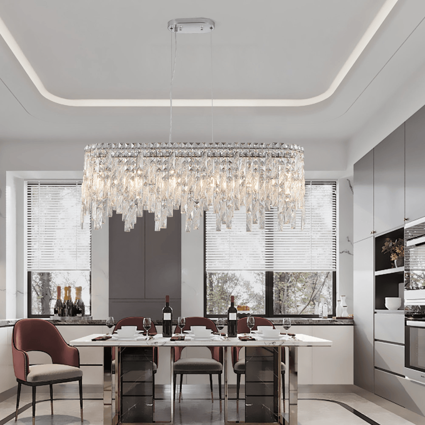 SANDRA | Silver Oval Crystal Chandelier - Disselt Designs