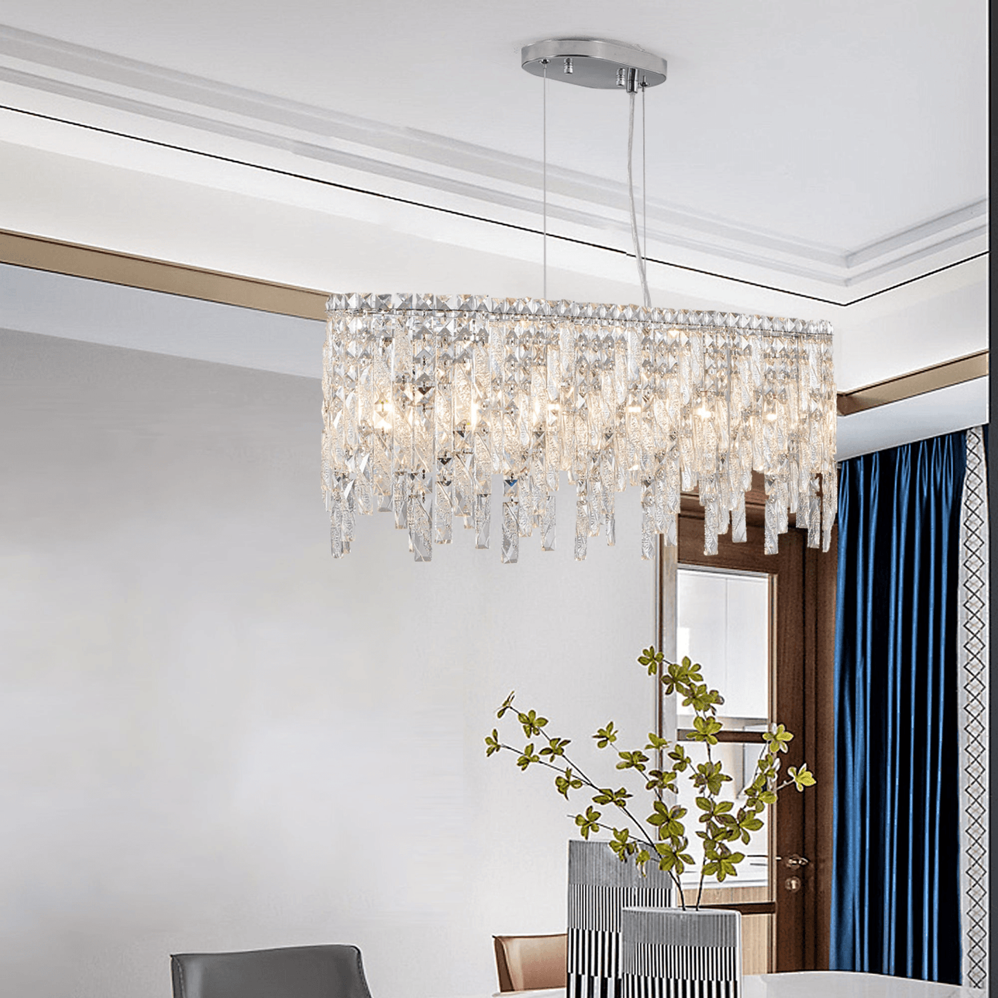 SANDRA | Silver Oval Crystal Chandelier - Disselt Designs