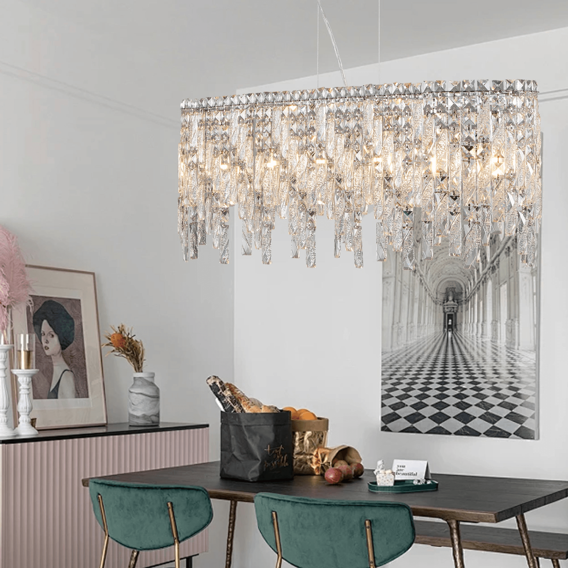 SANDRA | Silver Oval Crystal Chandelier - Disselt Designs