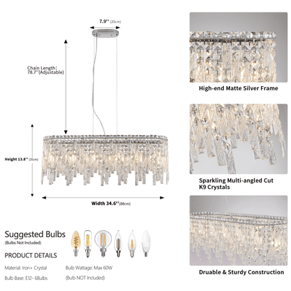 SANDRA | Silver Oval Crystal Chandelier - Disselt Designs