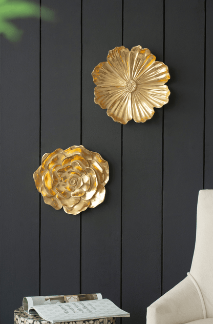 ROSY | Set of Two Gold Rose Hanging Wall Accents - Disselt Designs