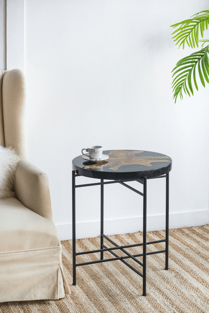 MARCOS | Teak Wood and Black Side Table - Disselt Designs