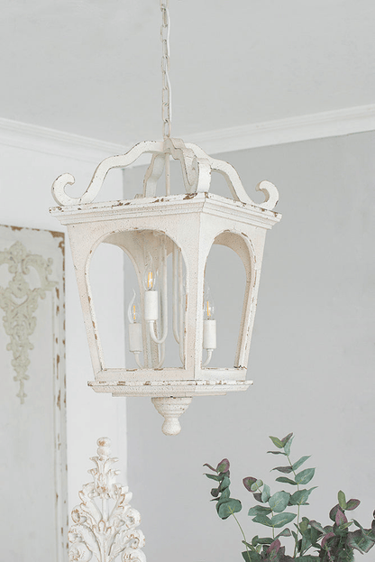 BELLAMY | 4-Light Distressed Cream White Wood Chandelier - Disselt Designs